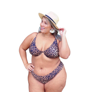 Biquíni Aro Único Calcinha Fio Duplo Plus Size cor Onça