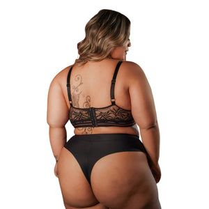 Conjunto Com Base Renda Calcinha Plus Size cor Preto Bronze