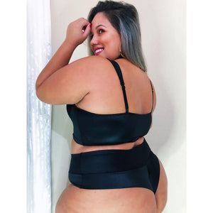 Conjunto Cropped De Cirrê Plus Size Premium cor Preto