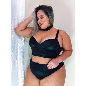 Conjunto Cropped De Cirrê Plus Size Premium cor Preto