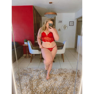 Conjunto Cinta Liga Sexy Premium Plus Size cor Vermelho