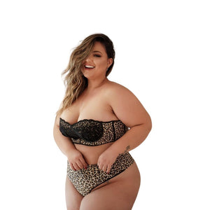 Conjunto Tomara Que Caia Detalhe Renda Plus Size cor Onça