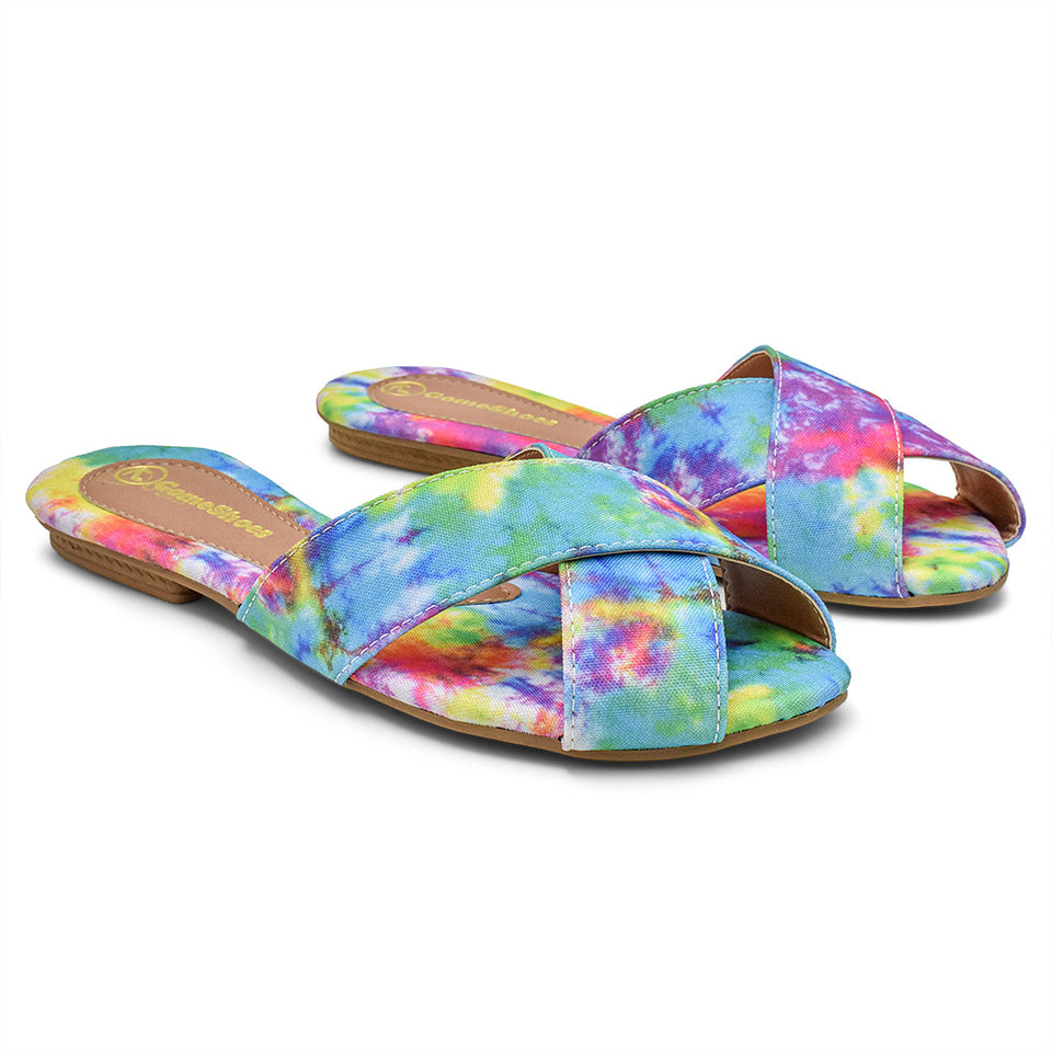 Rasteirinha Feminina Cetim Elegante Confortável cor Tie Dye