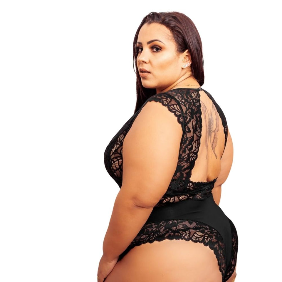 Body Renda Sexy Sem Bojo Plus Size Linha Premium cor Preto