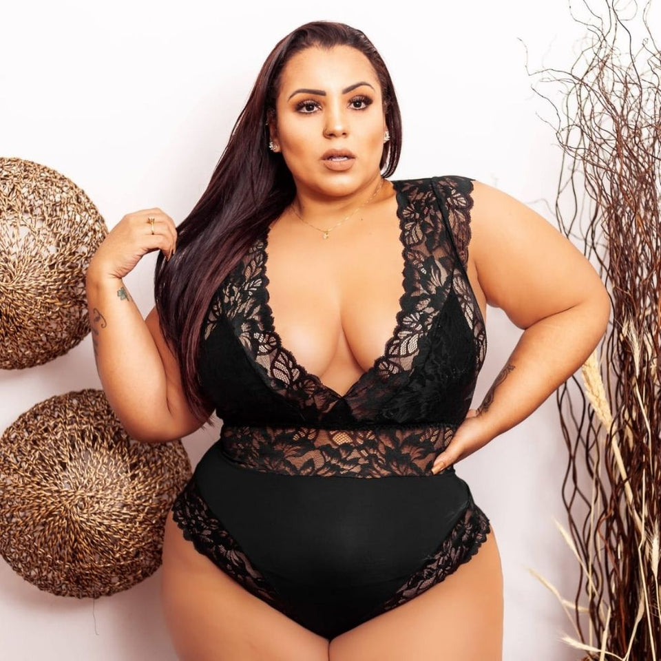 Body Renda Sexy Sem Bojo Plus Size Linha Premium cor Preto