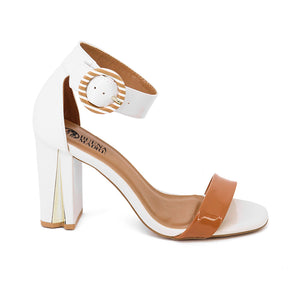 Sandália Feminina Salto 10cm Robusto Elegante cor Off White