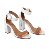 Sandália Feminina Salto 10cm Robusto Elegante cor Off White