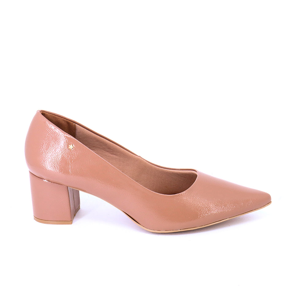 Scarpin Feminino Salto 5,5cm Robusto Bico Fino cor Amêndoa