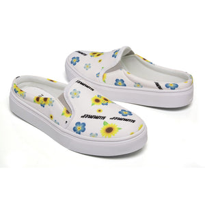 Tênis Mule Feminino Lindo Floral Azul e Amarelo Fundo Branco