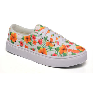 Tênis Feminino Moderno Estampa Floral Laranja Fundo Branco