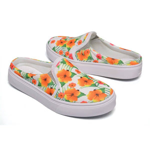 Tênis Mule Feminino Premium Floral Laranja Fundo Branco