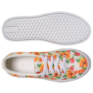 Tênis Feminino Moderno Estampa Floral Laranja Fundo Branco