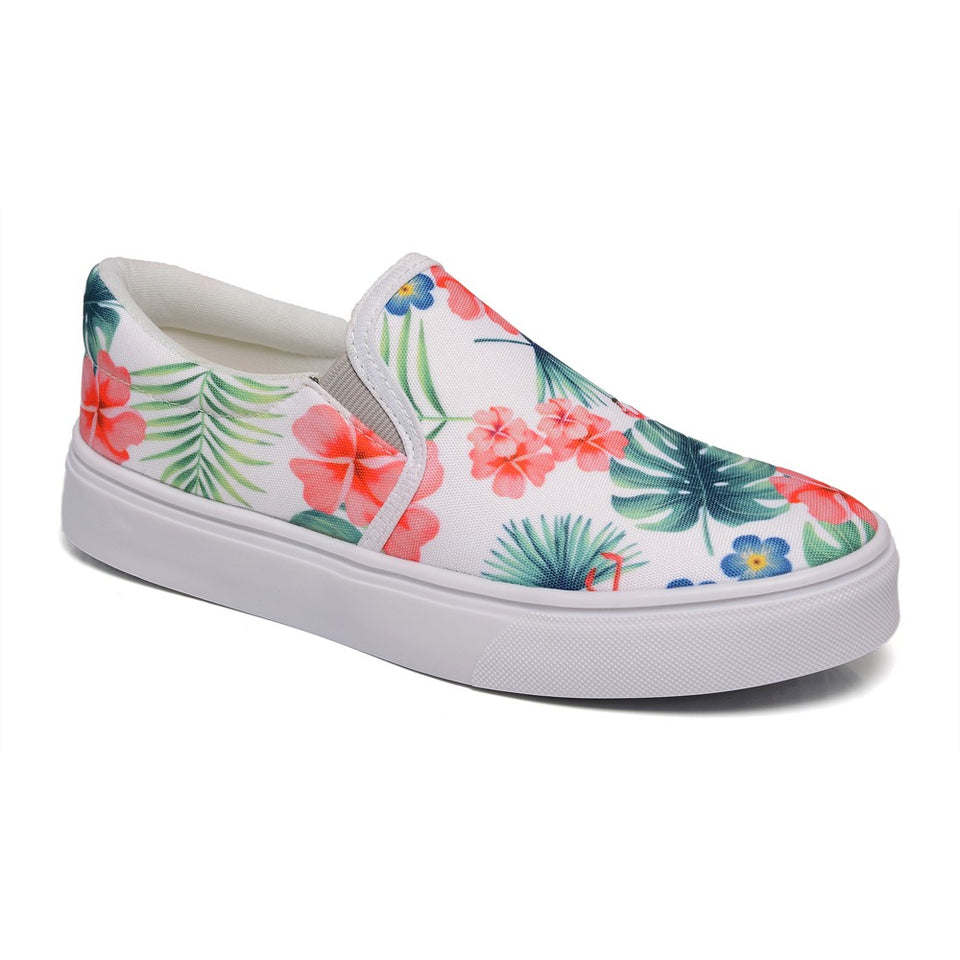 Tênis Feminino Slip On Floral Azul Verde e Rosa Fundo Branco