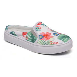 Tênis Mule Feminino Premium Floral Azul e Rosa Fundo Branco