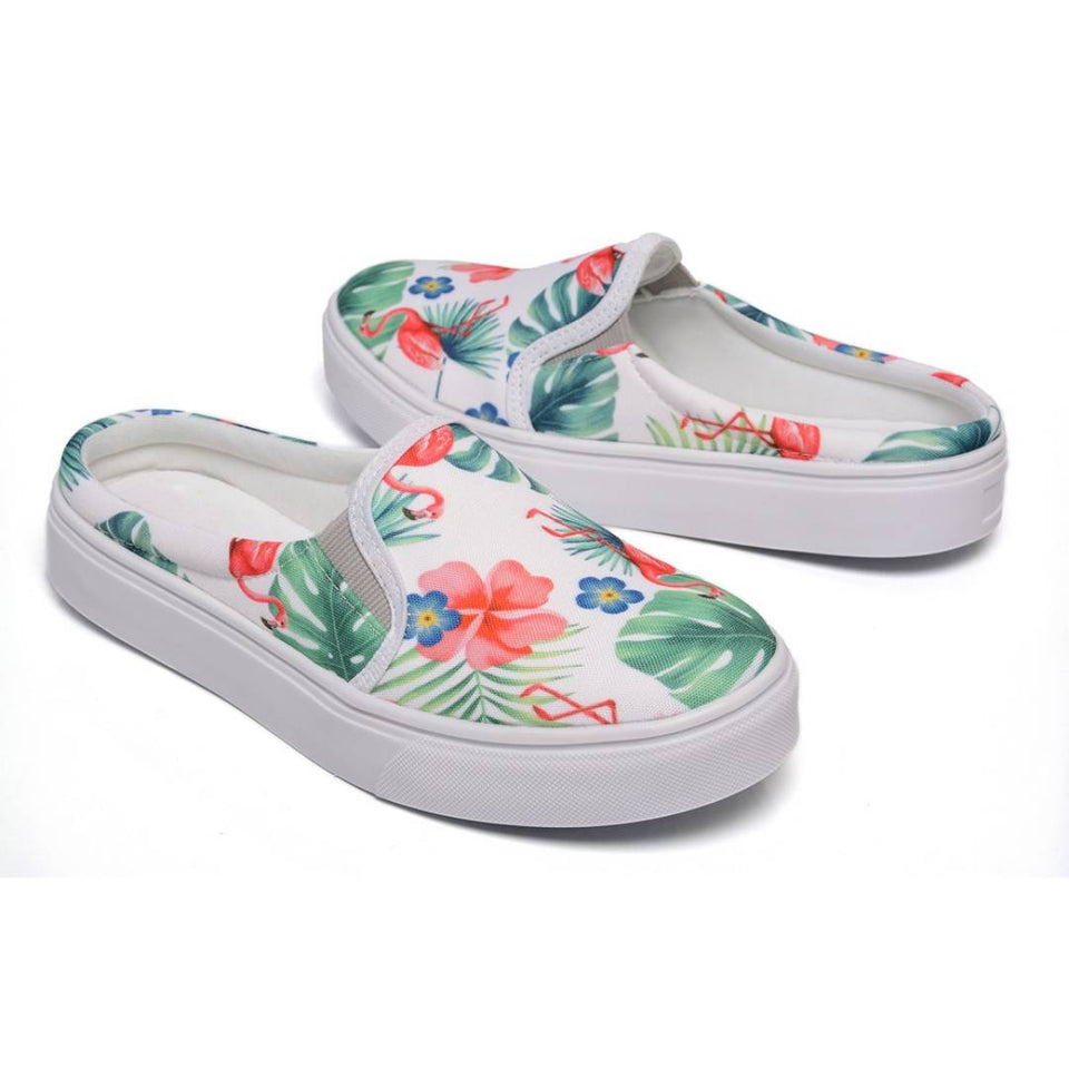 Tênis Mule Feminino Premium Floral Azul e Rosa Fundo Branco