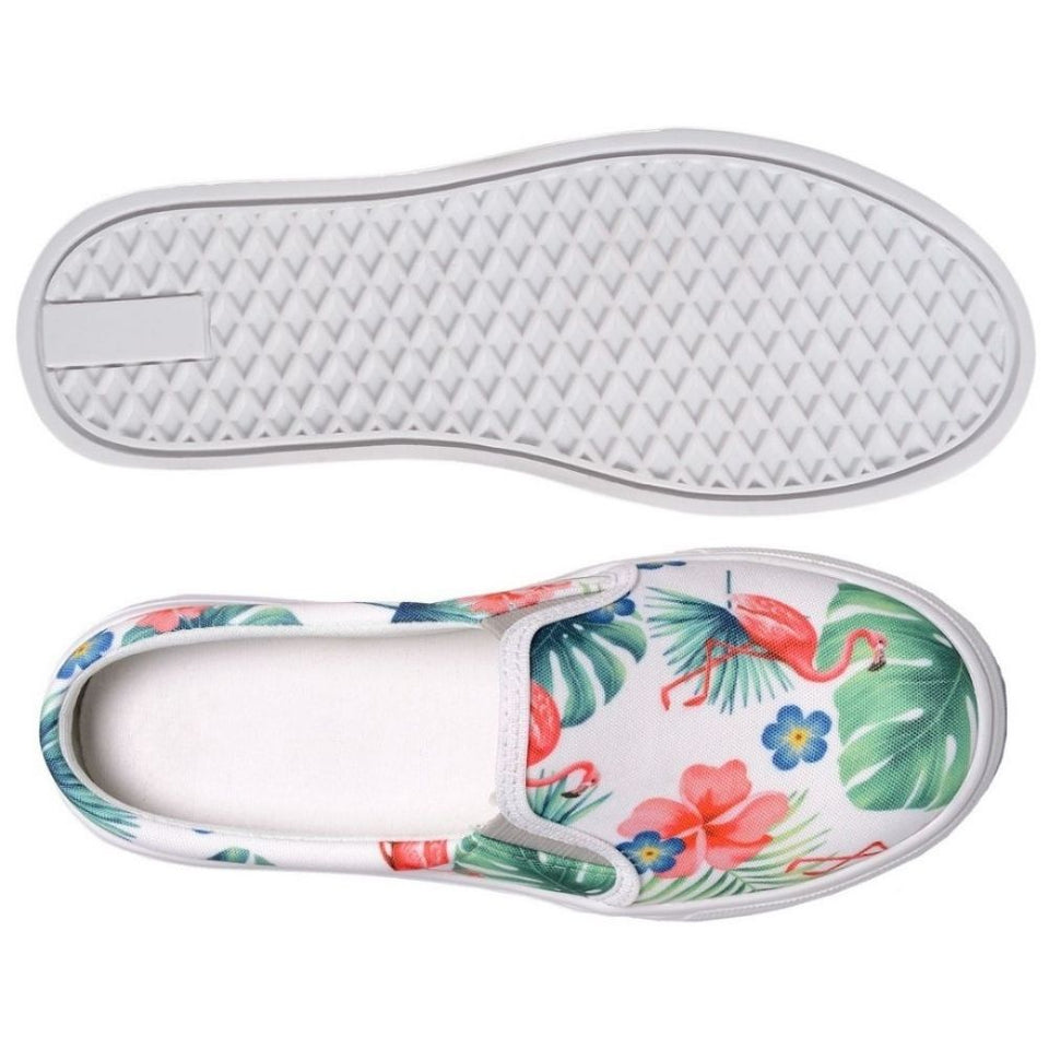 Tênis Feminino Slip On Floral Azul Verde e Rosa Fundo Branco