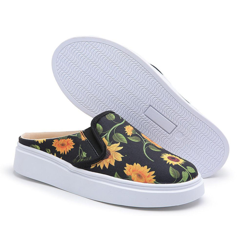 Tênis Mule Feminino Premium Floral Girassol Fundo Preto