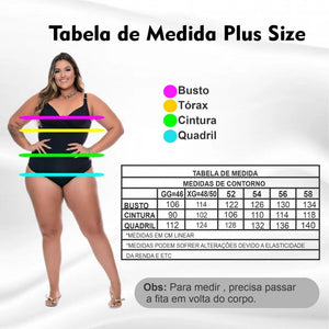 Conjunto Top Renda Sexy Calcinha Yasmim Plus Size cor Preto