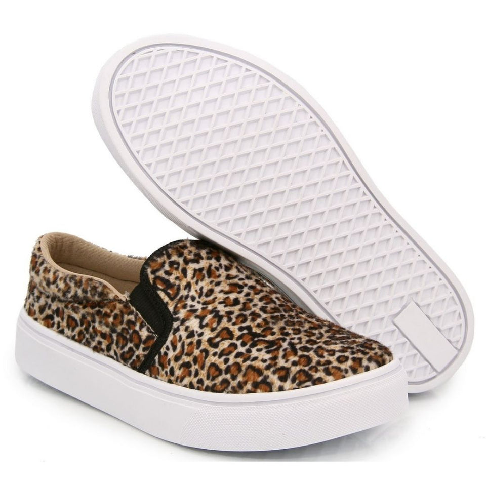 Tênis Feminino Slip On Moderno Linha Premium Estampa Onça